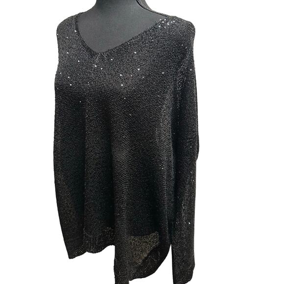 DKNY Sequin Embellished V-Neck Light Knit Sweater - XL - Picture 2 of 9